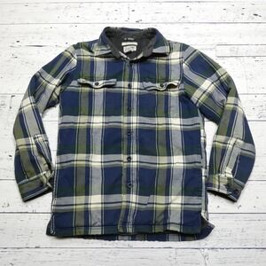 LL Bean Shirt Mens Small Blue Green Plaid Fleece Lined Flannel Traditional Fit